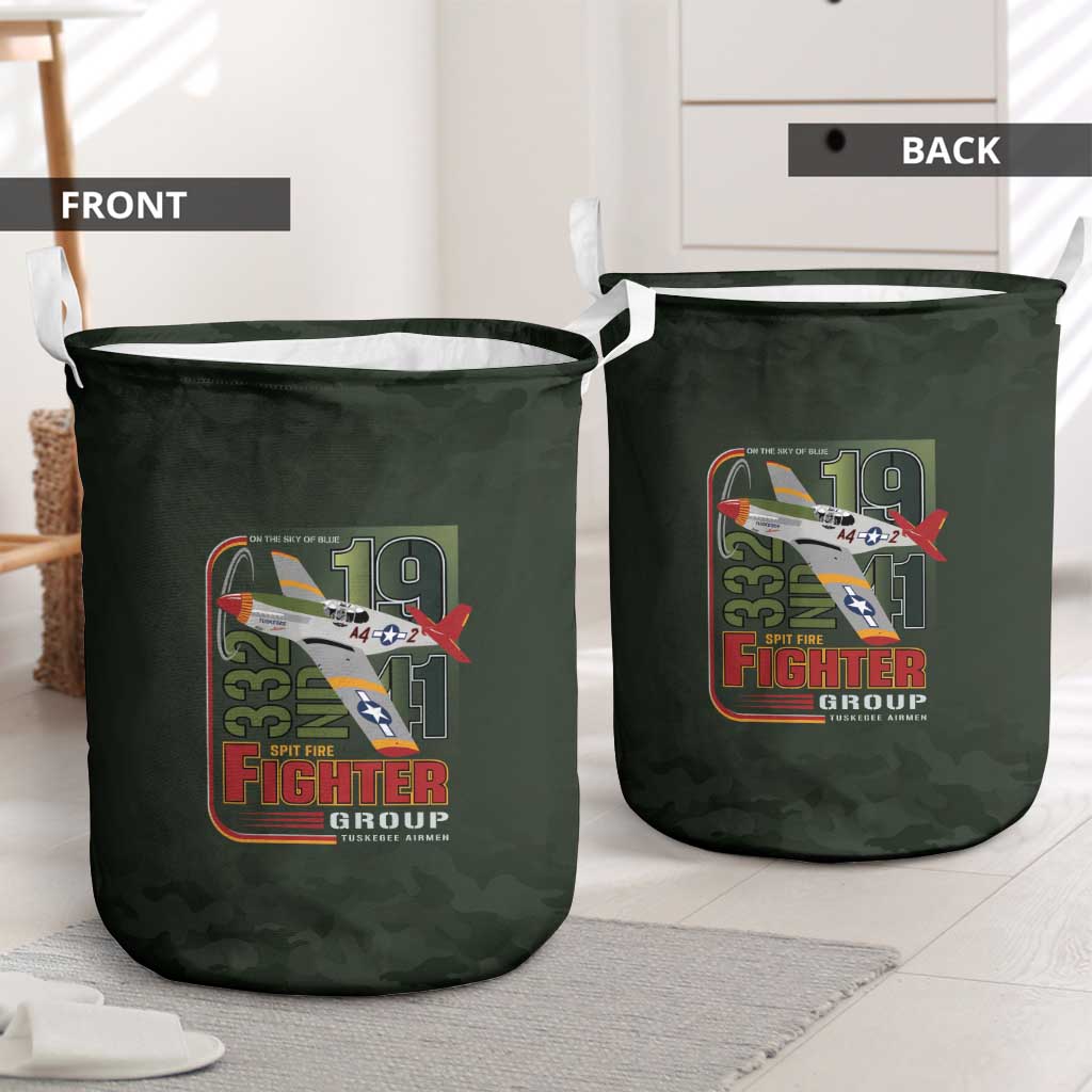 Tuskegee Airmen 332nd Spit Fire Laundry Basket Camo Moss Green - Wonder Print Shop