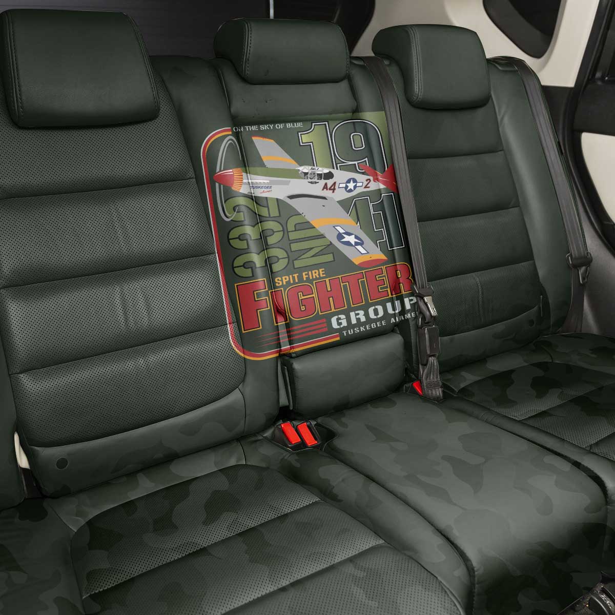 Tuskegee Airmen 332nd Spit Fire Back Car Seat Cover Camo Moss Green - Wonder Print Shop