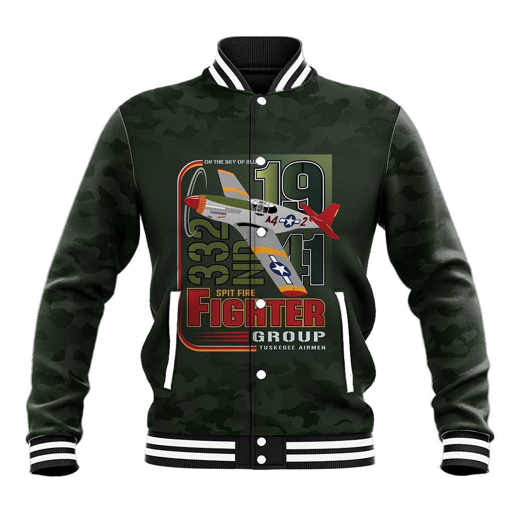 Tuskegee Airmen 332nd Spit Fire Baseball Jacket Camo Moss Green - Wonder Print Shop