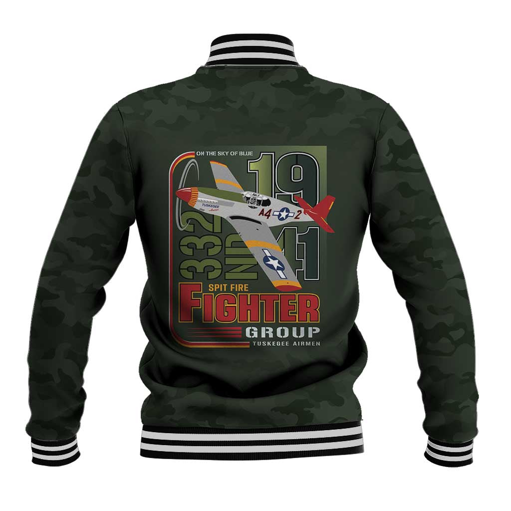 Tuskegee Airmen 332nd Spit Fire Baseball Jacket Camo Moss Green - Wonder Print Shop