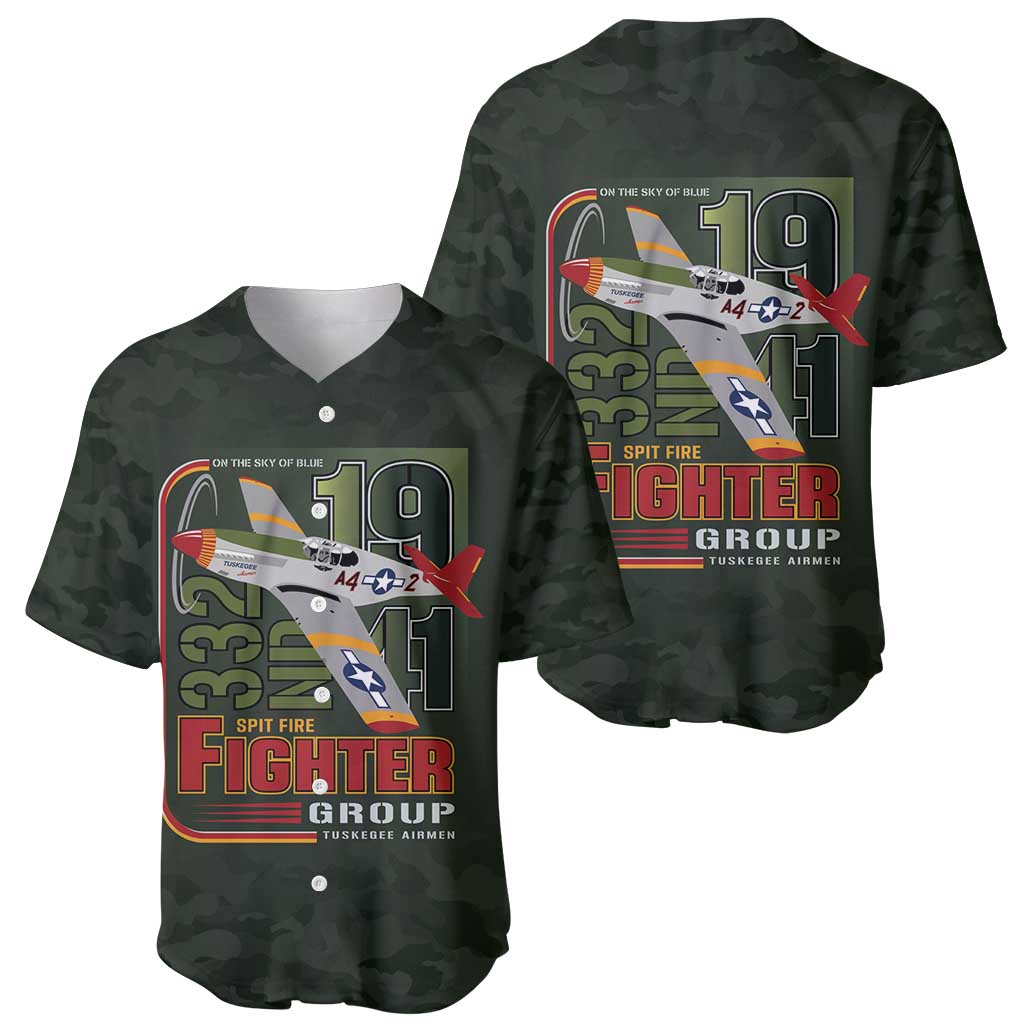 Tuskegee Airmen 332nd Spit Fire Baseball Jersey Camo Moss Green - Wonder Print Shop