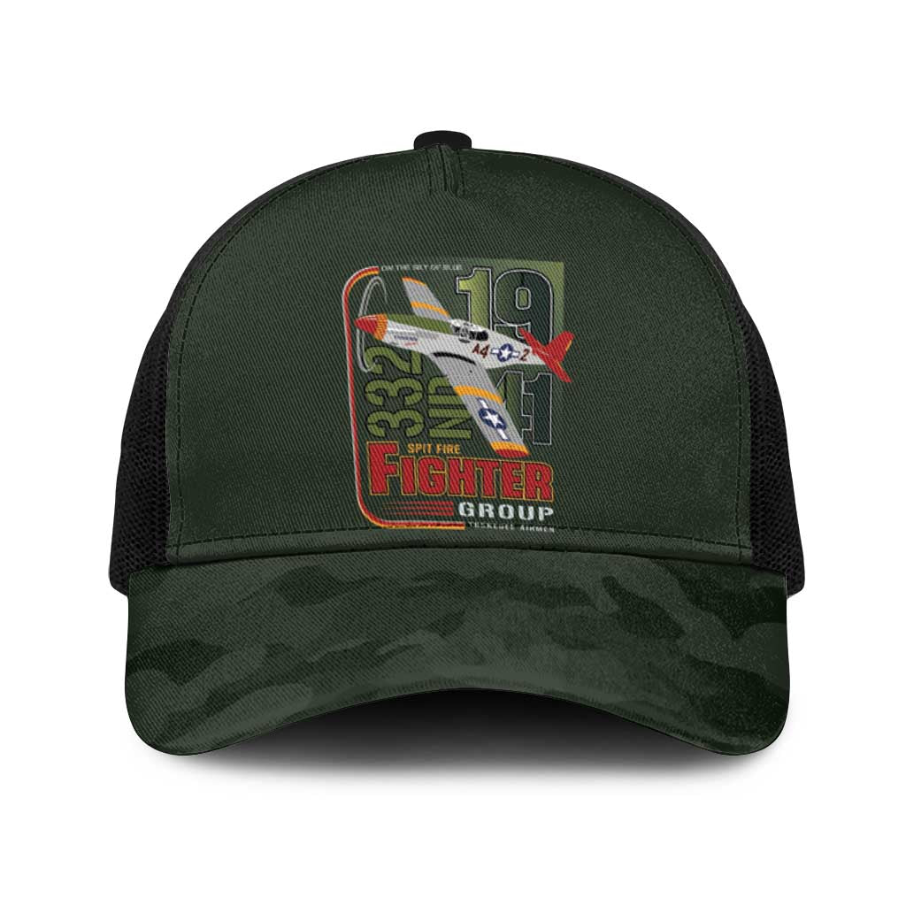Tuskegee Airmen 332nd Spit Fire Baseball Net Cap Camo Moss Green - Wonder Print Shop