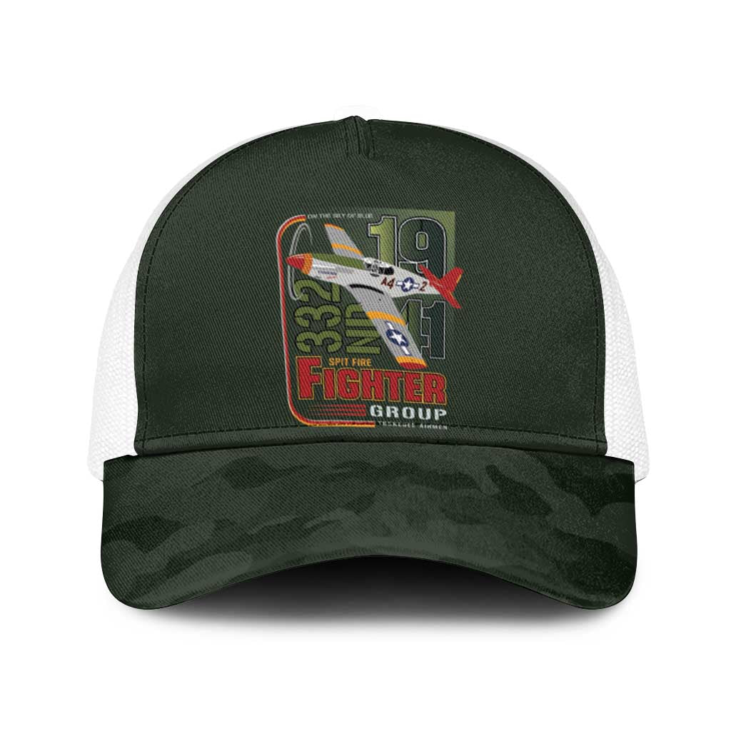 Tuskegee Airmen 332nd Spit Fire Baseball Net Cap Camo Moss Green - Wonder Print Shop