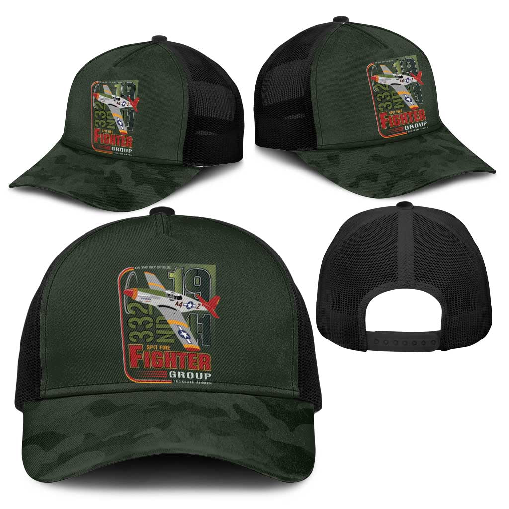 Tuskegee Airmen 332nd Spit Fire Baseball Net Cap Camo Moss Green - Wonder Print Shop