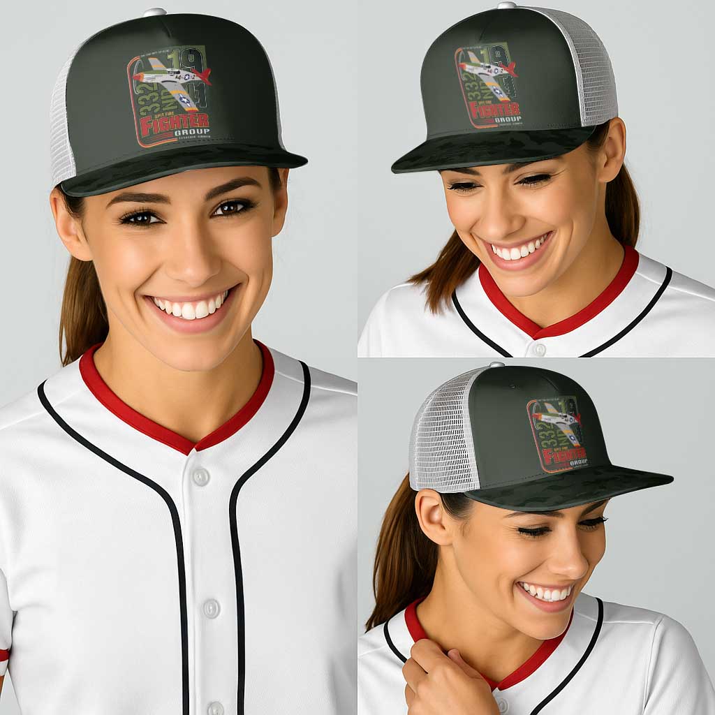 Tuskegee Airmen 332nd Spit Fire Baseball Net Cap Camo Moss Green - Wonder Print Shop