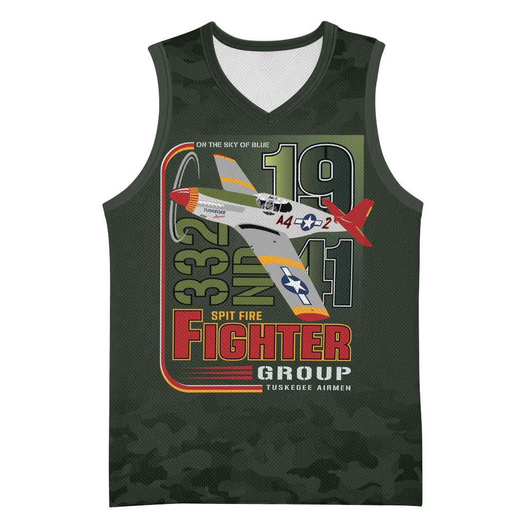 Tuskegee Airmen 332nd Spit Fire Basketball Jersey Camo Moss Green - Wonder Print Shop