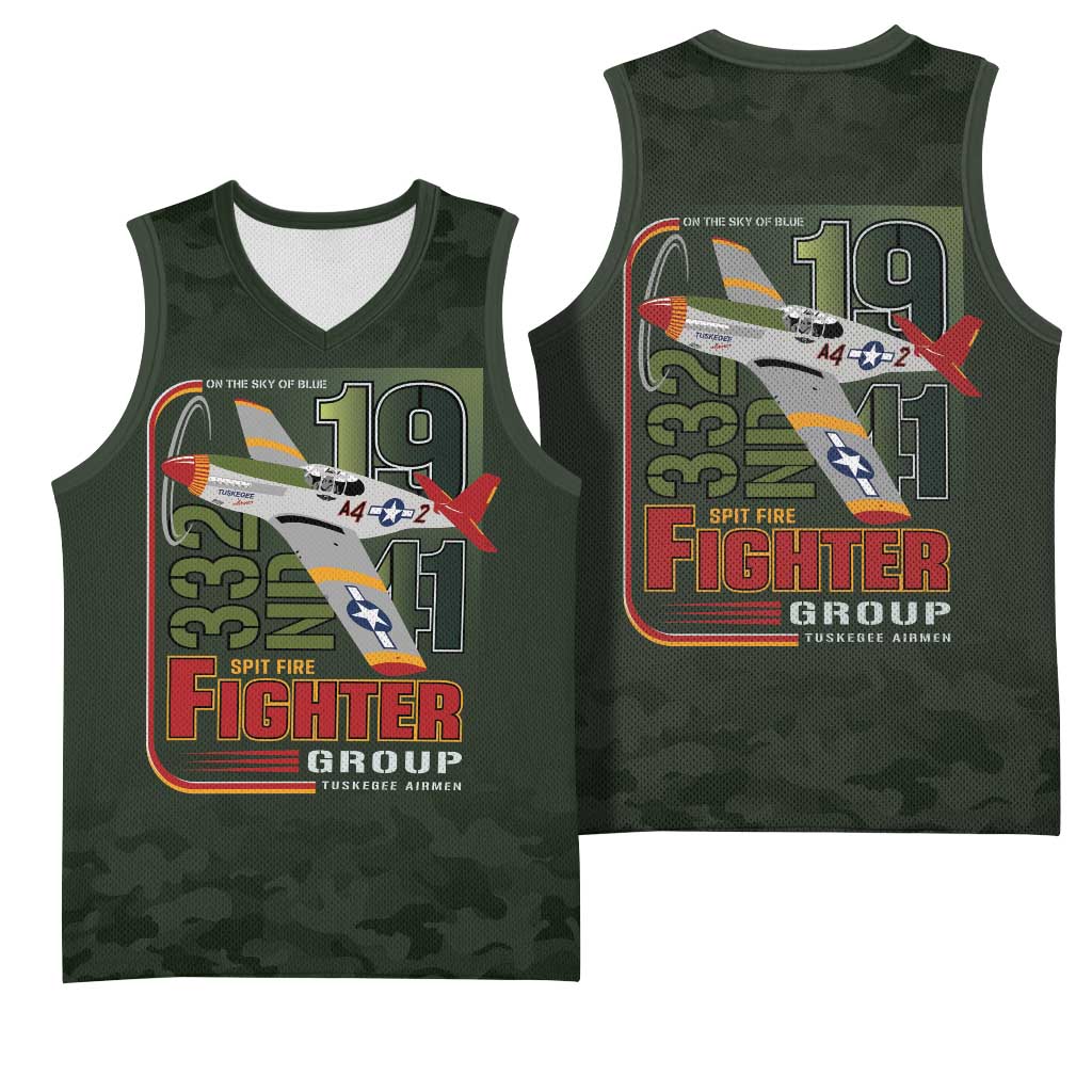 Tuskegee Airmen 332nd Spit Fire Basketball Jersey Camo Moss Green - Wonder Print Shop