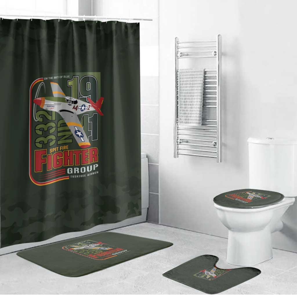 Tuskegee Airmen 332nd Spit Fire Bathroom Set Camo Moss Green - Wonder Print Shop