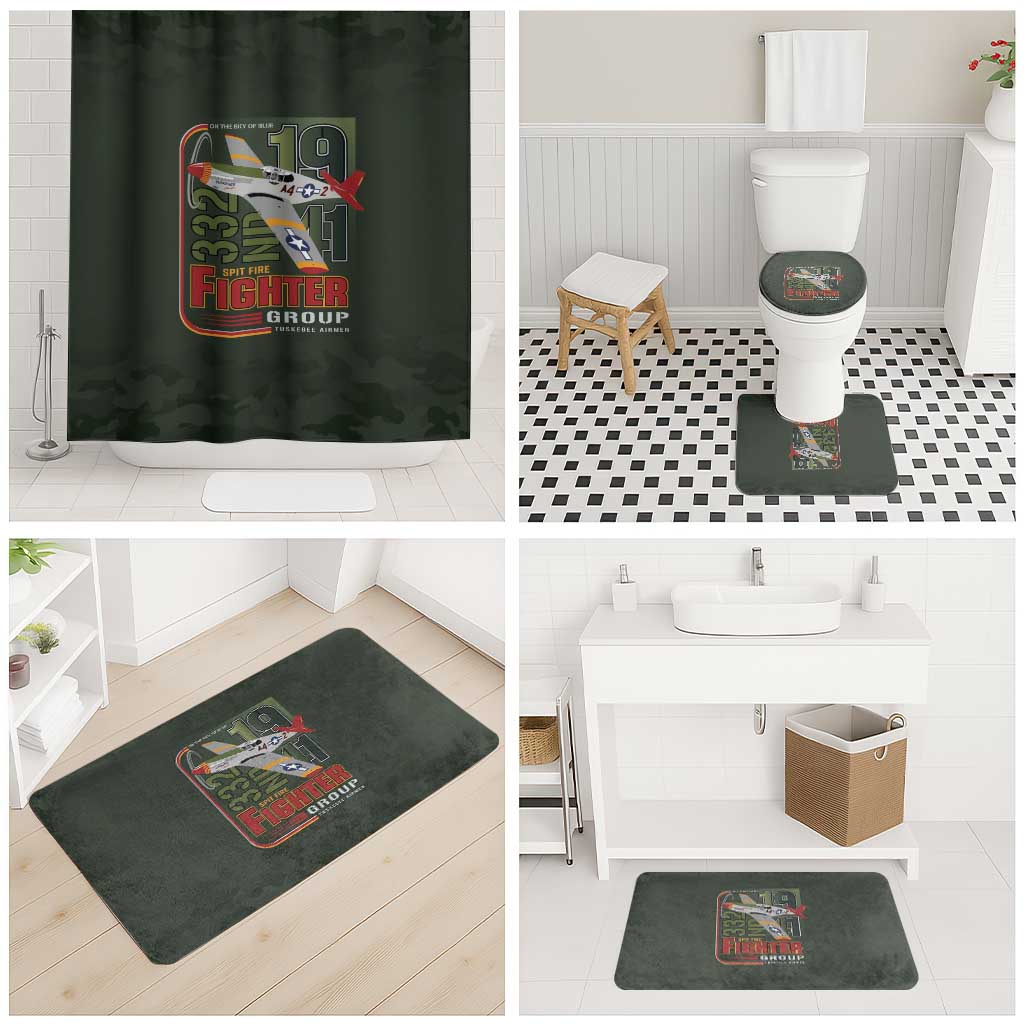 Tuskegee Airmen 332nd Spit Fire Bathroom Set Camo Moss Green - Wonder Print Shop