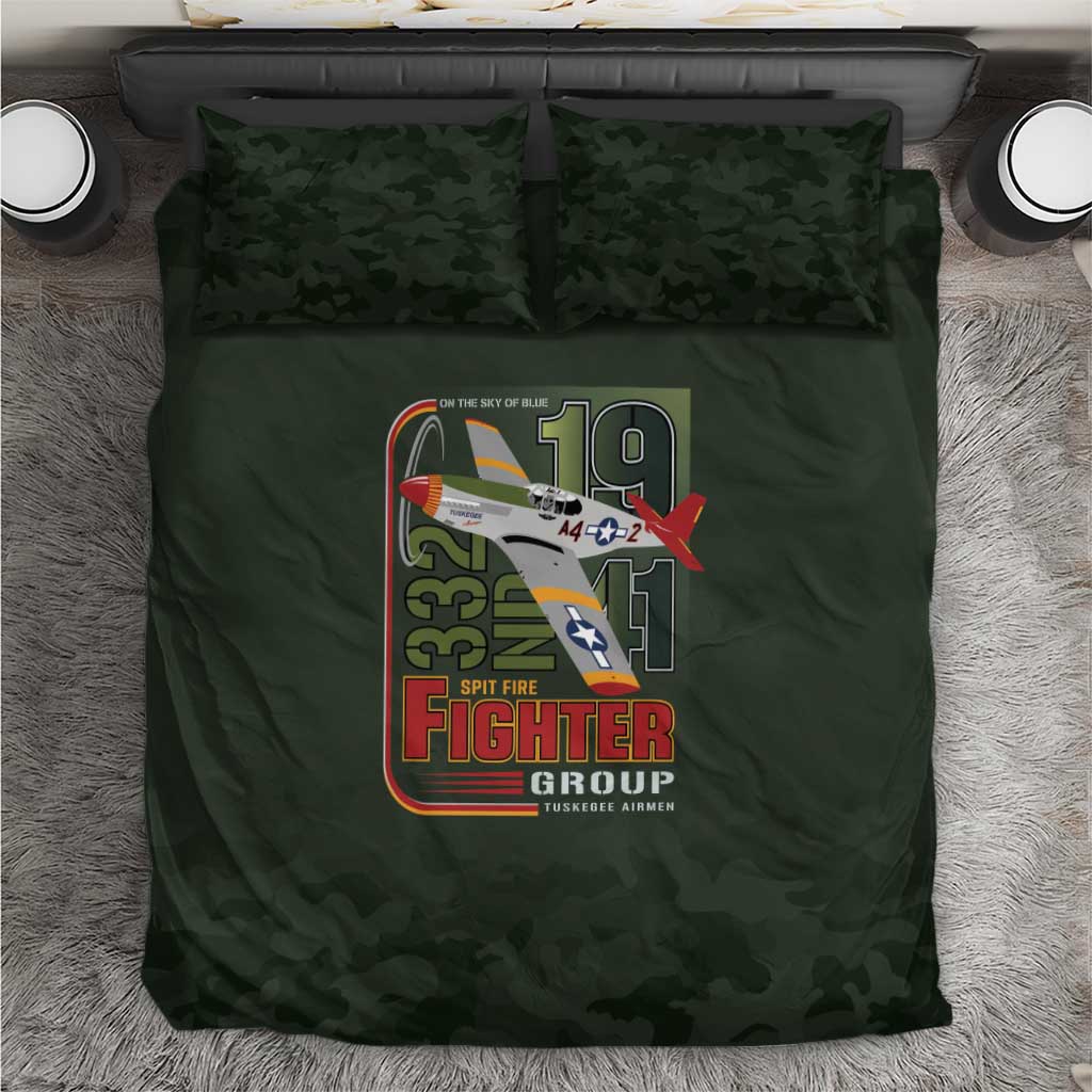 Tuskegee Airmen 332nd Spit Fire Bedding Set Camo Moss Green - Wonder Print Shop