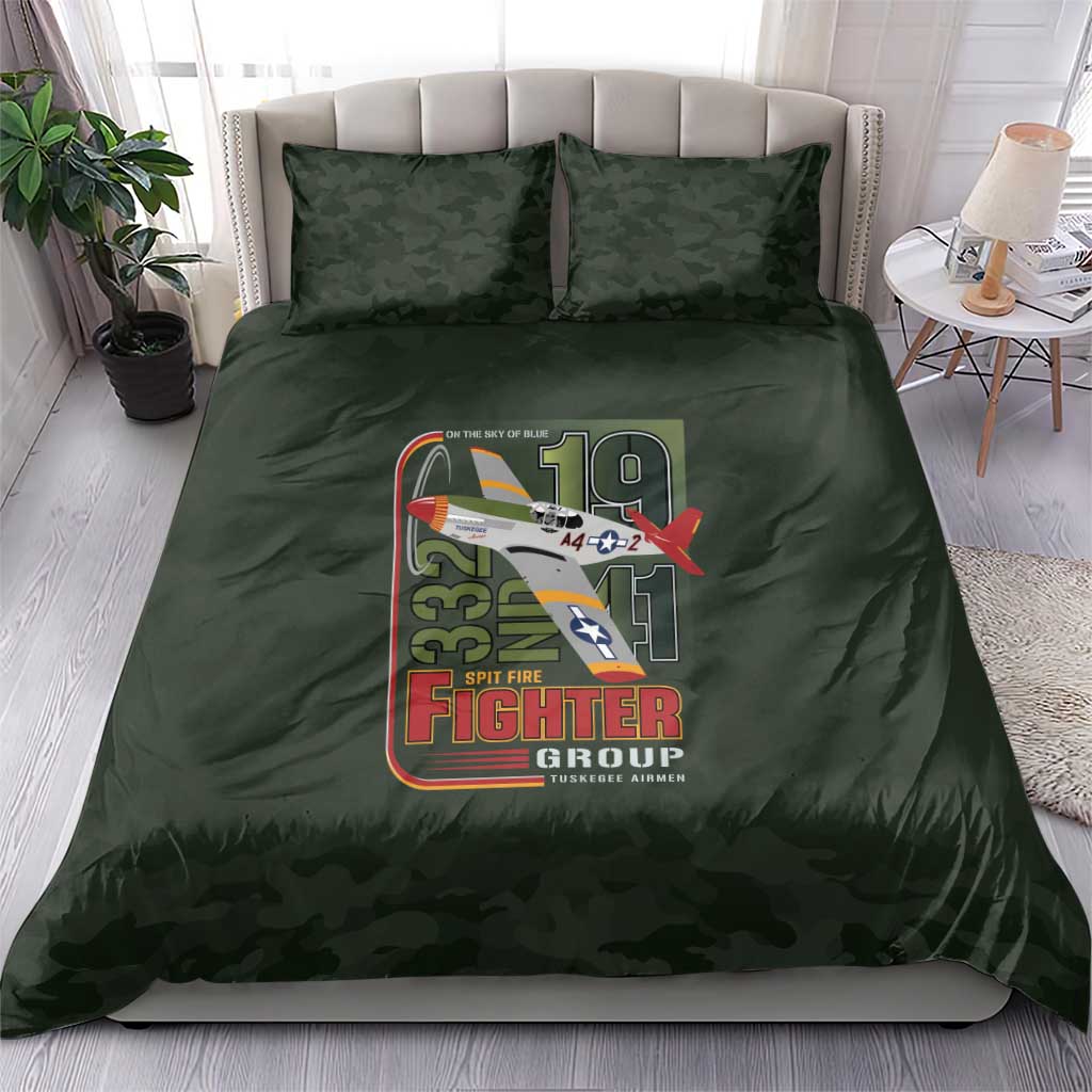 Tuskegee Airmen 332nd Spit Fire Bedding Set Camo Moss Green - Wonder Print Shop