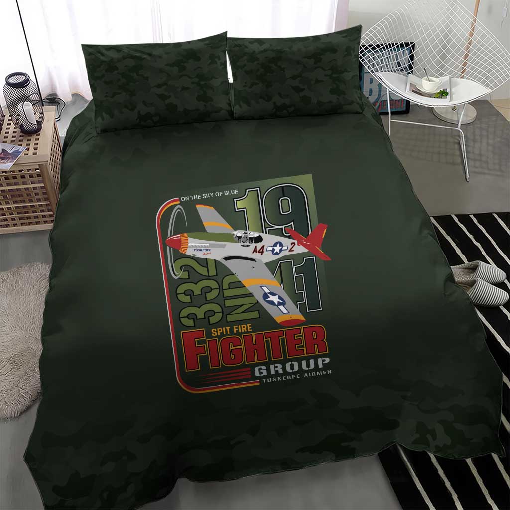 Tuskegee Airmen 332nd Spit Fire Bedding Set Camo Moss Green - Wonder Print Shop