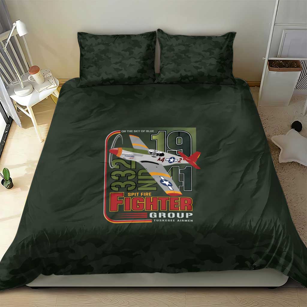 Tuskegee Airmen 332nd Spit Fire Bedding Set Camo Moss Green - Wonder Print Shop