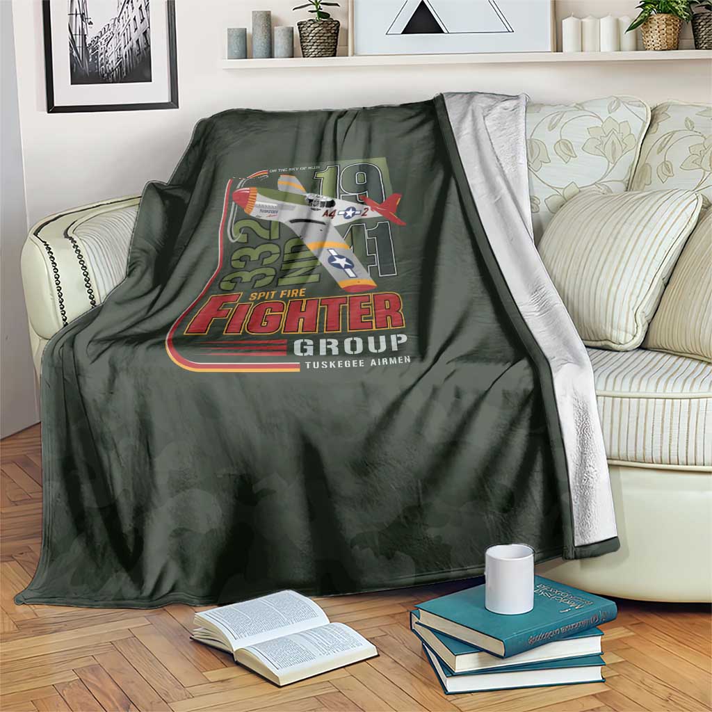 Tuskegee Airmen 332nd Spit Fire Blanket Camo Moss Green - Wonder Print Shop