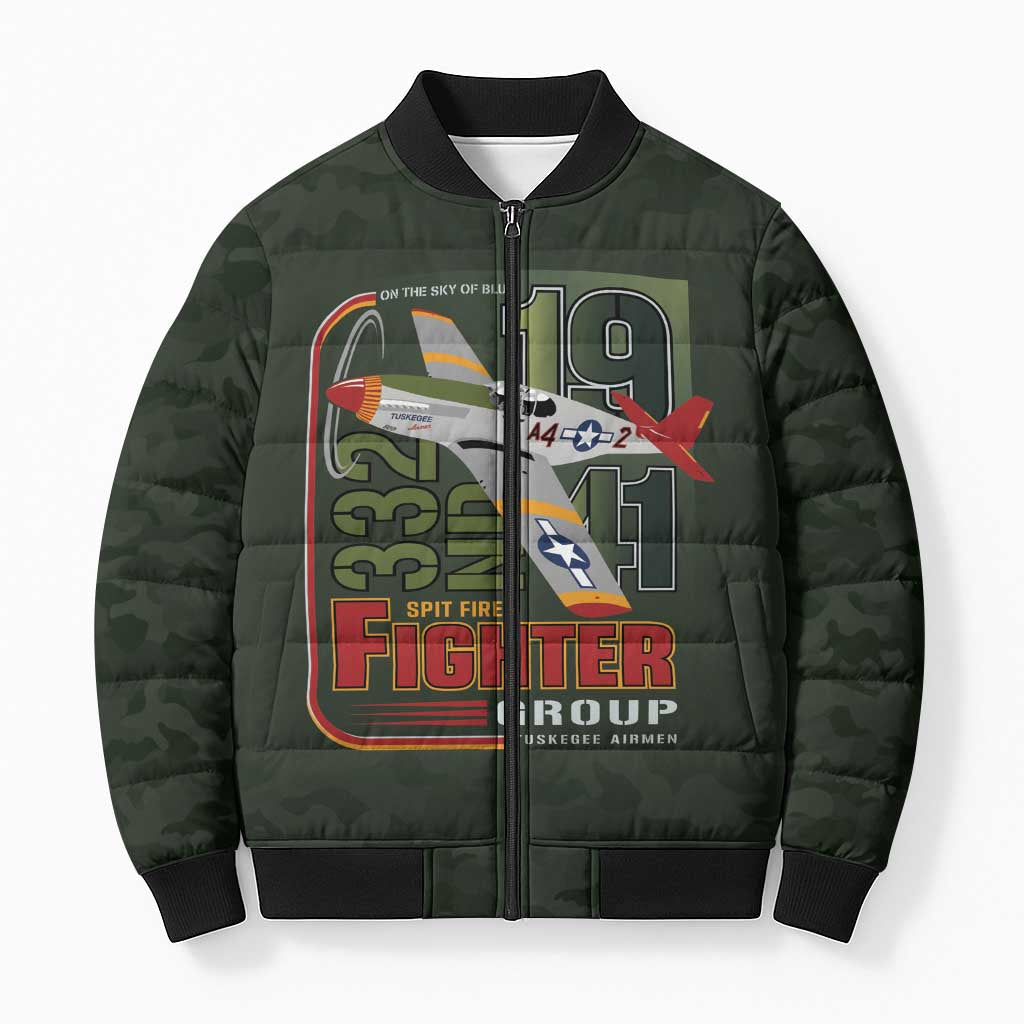 Tuskegee Airmen 332nd Spit Fire Bomber Puffer Jacket Camo Moss Green - Wonder Print Shop