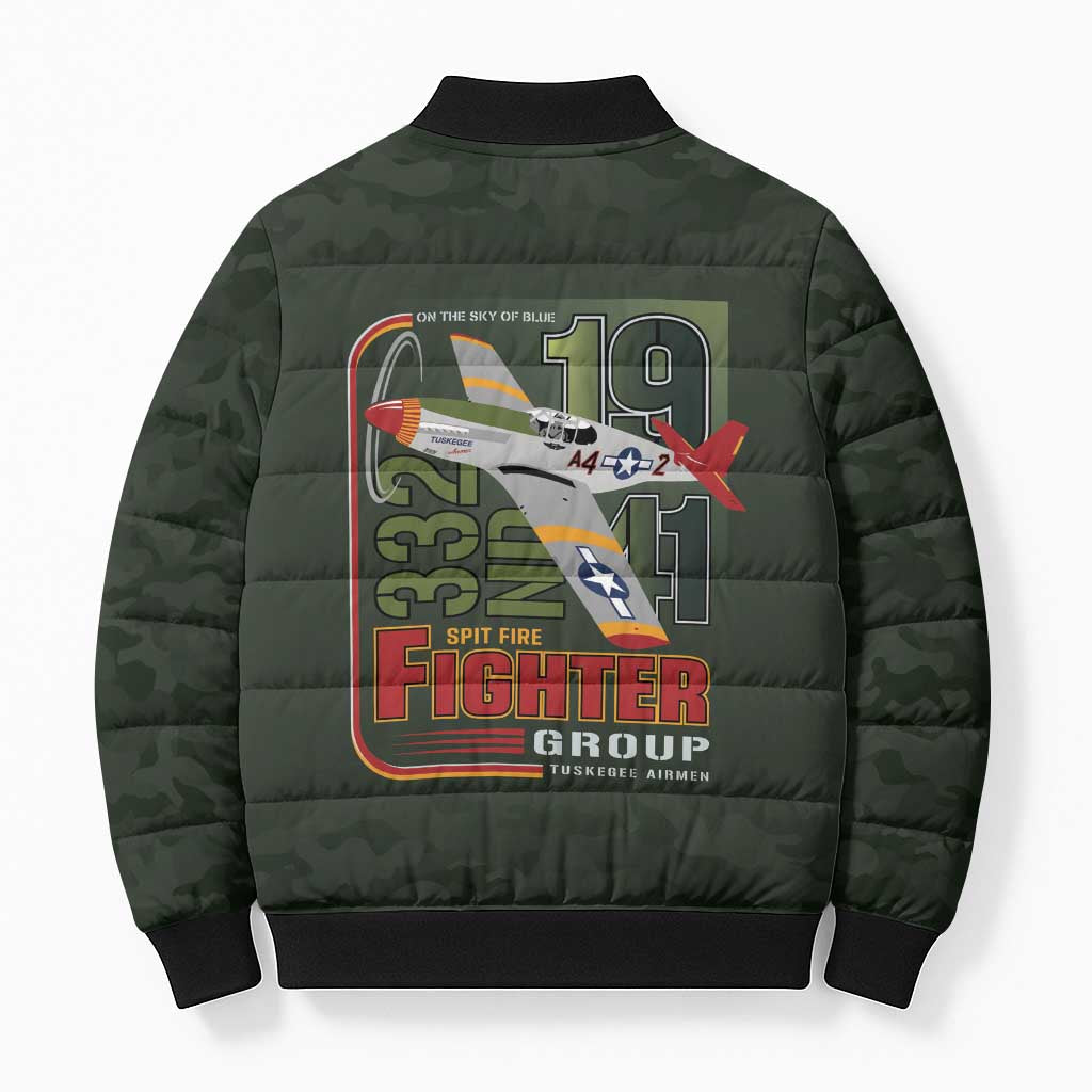 Tuskegee Airmen 332nd Spit Fire Bomber Puffer Jacket Camo Moss Green - Wonder Print Shop
