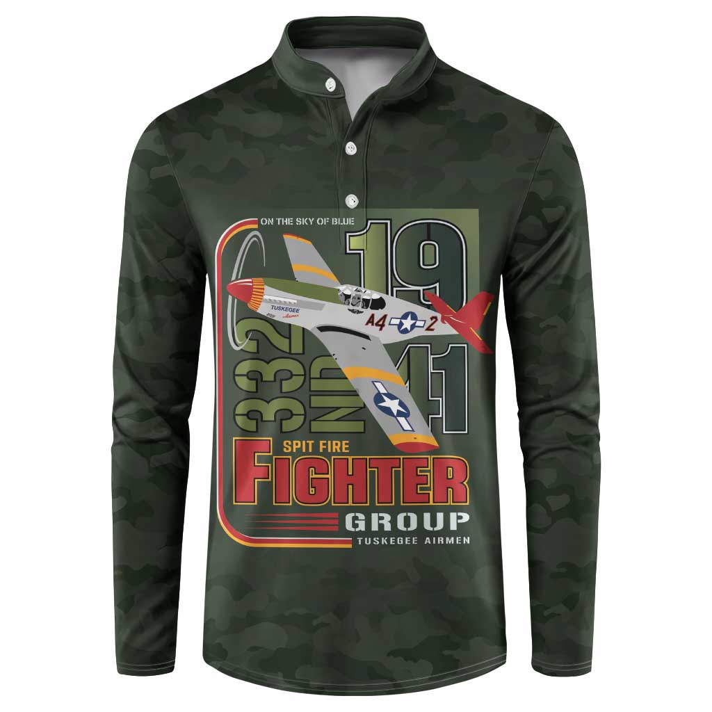 Tuskegee Airmen 332nd Spit Fire Button Sweatshirt Camo Moss Green - Wonder Print Shop