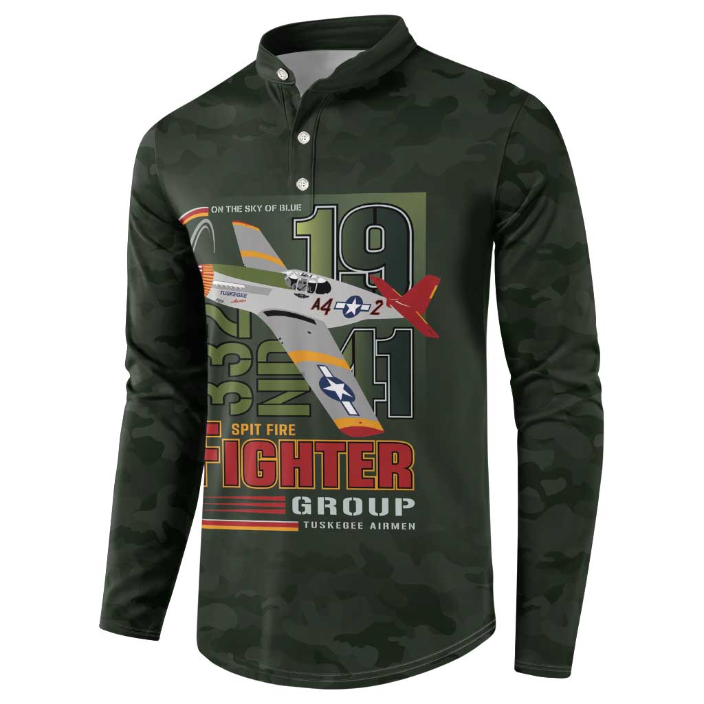 Tuskegee Airmen 332nd Spit Fire Button Sweatshirt Camo Moss Green - Wonder Print Shop