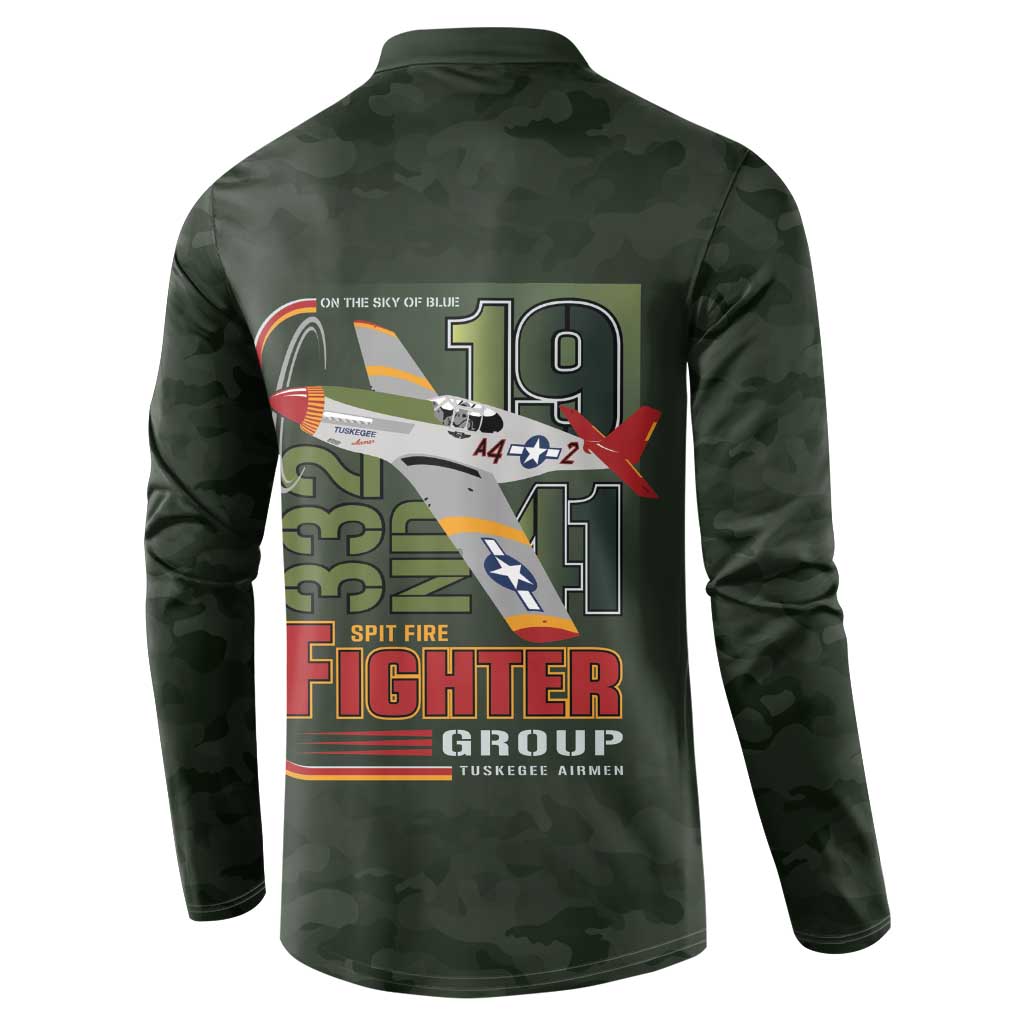 Tuskegee Airmen 332nd Spit Fire Button Sweatshirt Camo Moss Green - Wonder Print Shop