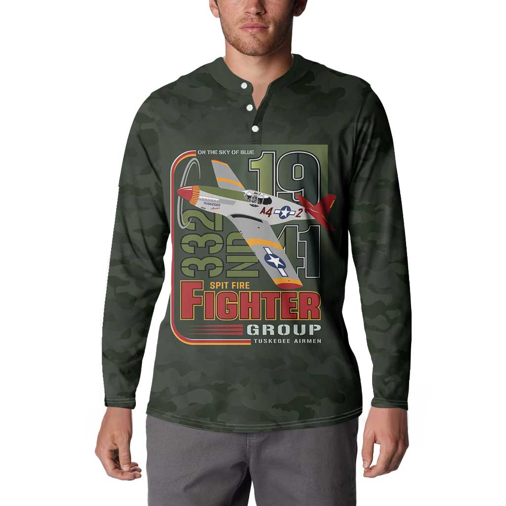Tuskegee Airmen 332nd Spit Fire Button Sweatshirt Camo Moss Green - Wonder Print Shop