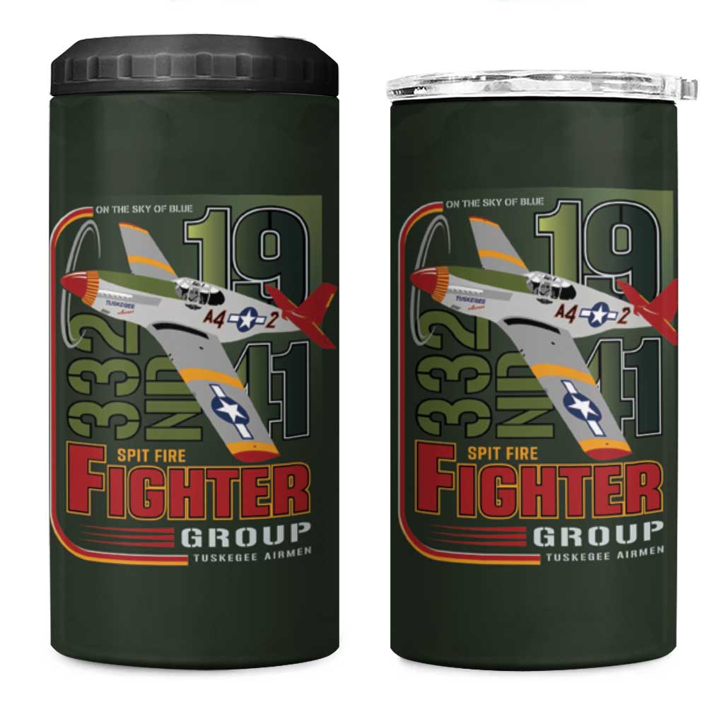 Tuskegee Airmen 332nd Spit Fire 4 in 1 Can Cooler Tumbler Camo Moss Green - Wonder Print Shop