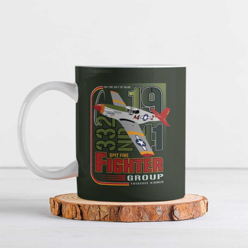 Tuskegee Airmen 332nd Spit Fire Ceramic Mug Camo Moss Green - Wonder Print Shop