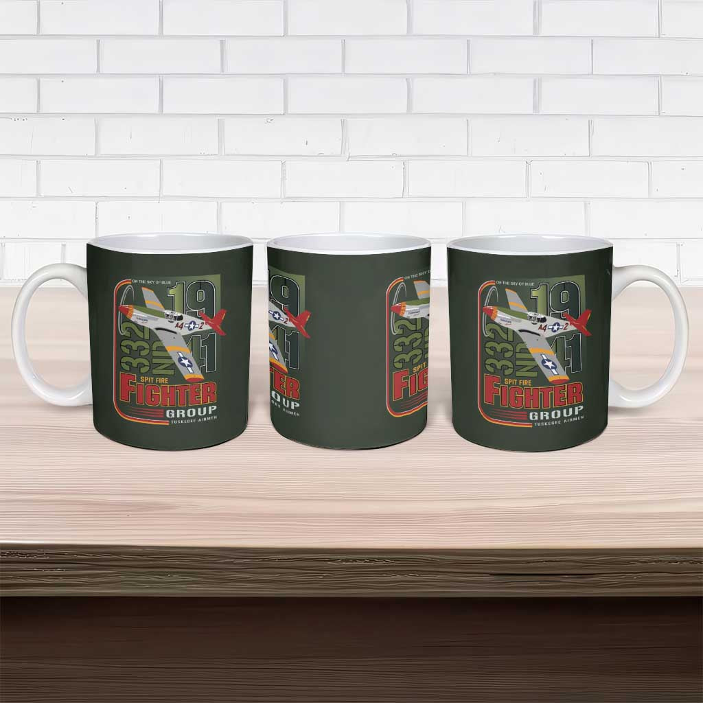 Tuskegee Airmen 332nd Spit Fire Ceramic Mug Camo Moss Green - Wonder Print Shop