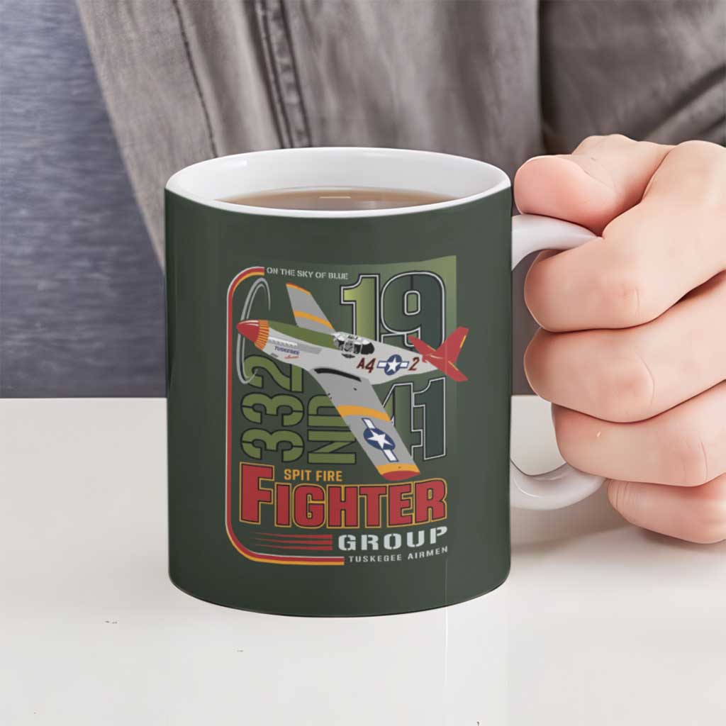 Tuskegee Airmen 332nd Spit Fire Ceramic Mug Camo Moss Green - Wonder Print Shop