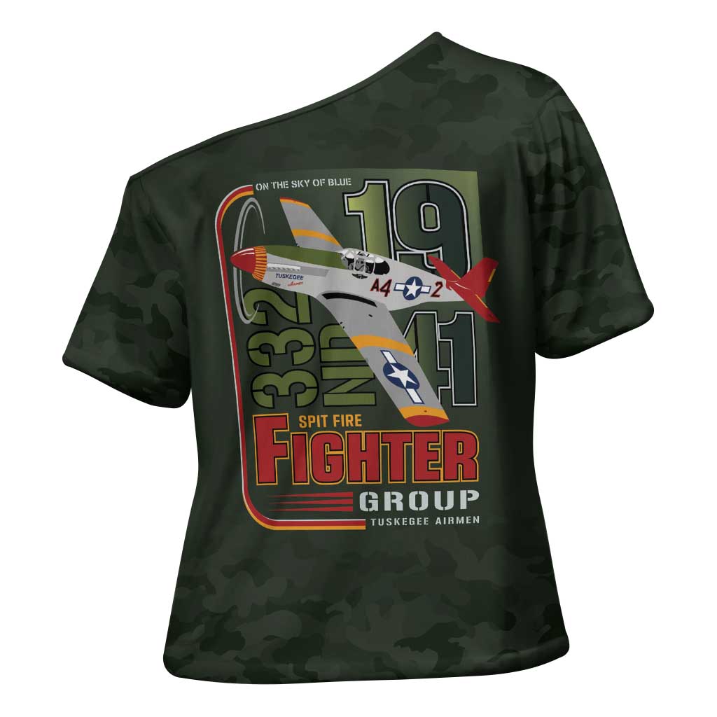 Tuskegee Airmen 332nd Spit Fire Cross Shoulder Shirt Camo Moss Green - Wonder Print Shop