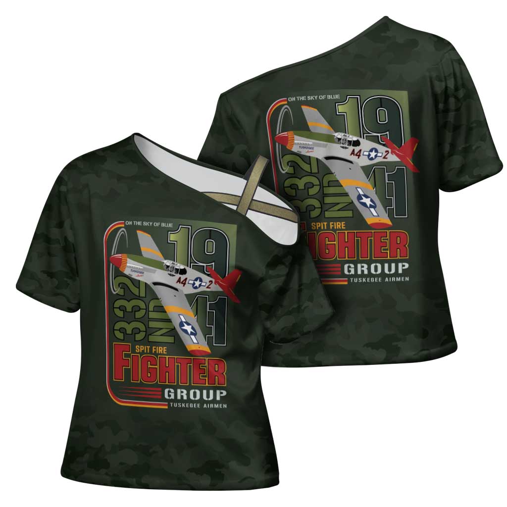Tuskegee Airmen 332nd Spit Fire Cross Shoulder Shirt Camo Moss Green - Wonder Print Shop