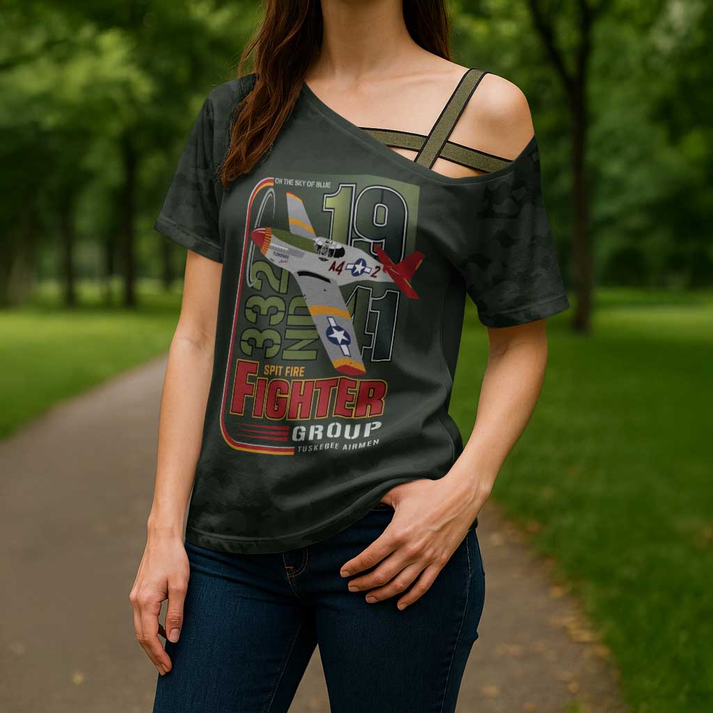Tuskegee Airmen 332nd Spit Fire Cross Shoulder Shirt Camo Moss Green - Wonder Print Shop