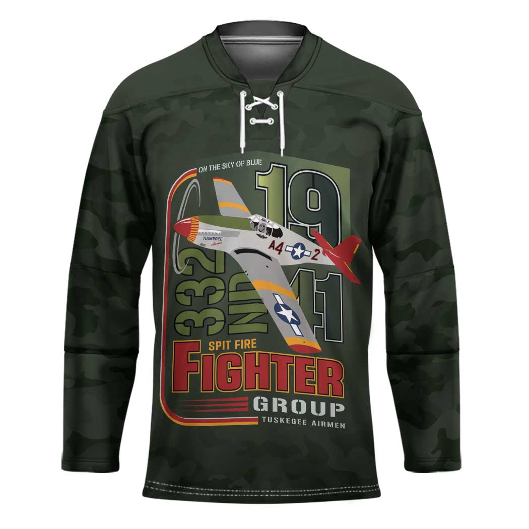 Tuskegee Airmen 332nd Spit Fire Hockey Jersey Camo Moss Green - Wonder Print Shop