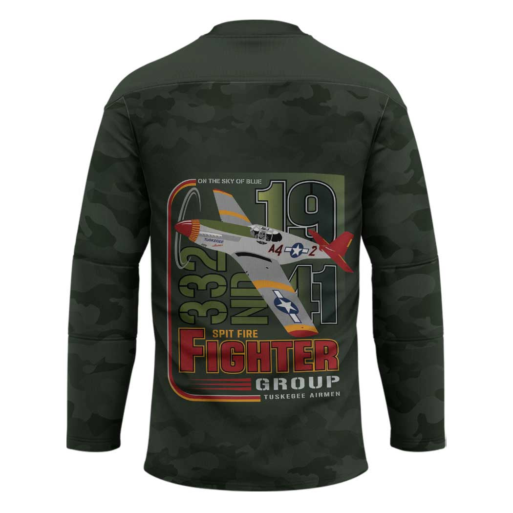 Tuskegee Airmen 332nd Spit Fire Hockey Jersey Camo Moss Green - Wonder Print Shop