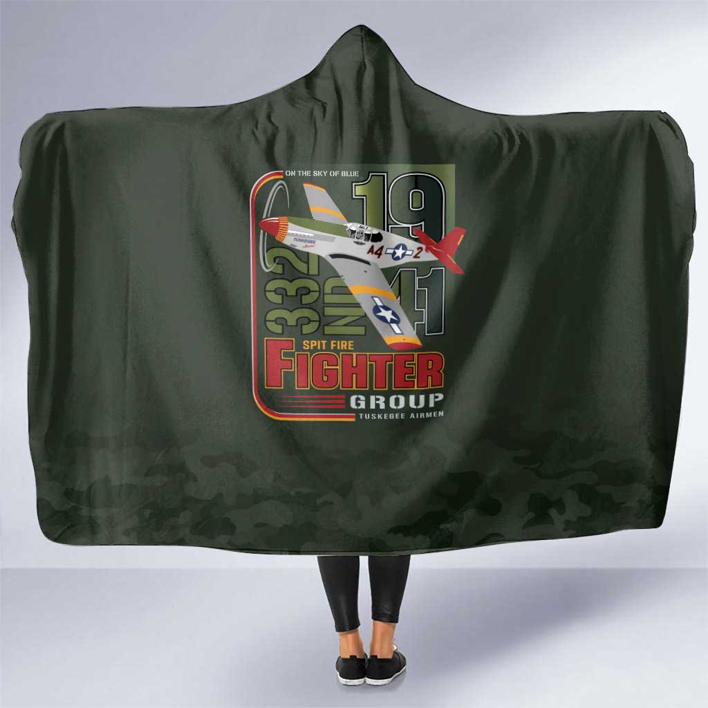Tuskegee Airmen 332nd Spit Fire Hooded Blanket Camo Moss Green - Wonder Print Shop