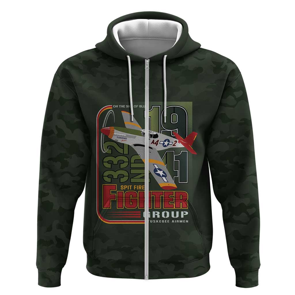 Tuskegee Airmen 332nd Spit Fire Hoodie Camo Moss Green - Wonder Print Shop
