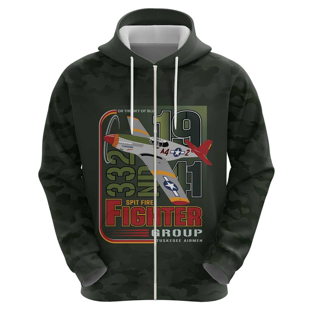 Tuskegee Airmen 332nd Spit Fire Hoodie Camo Moss Green - Wonder Print Shop