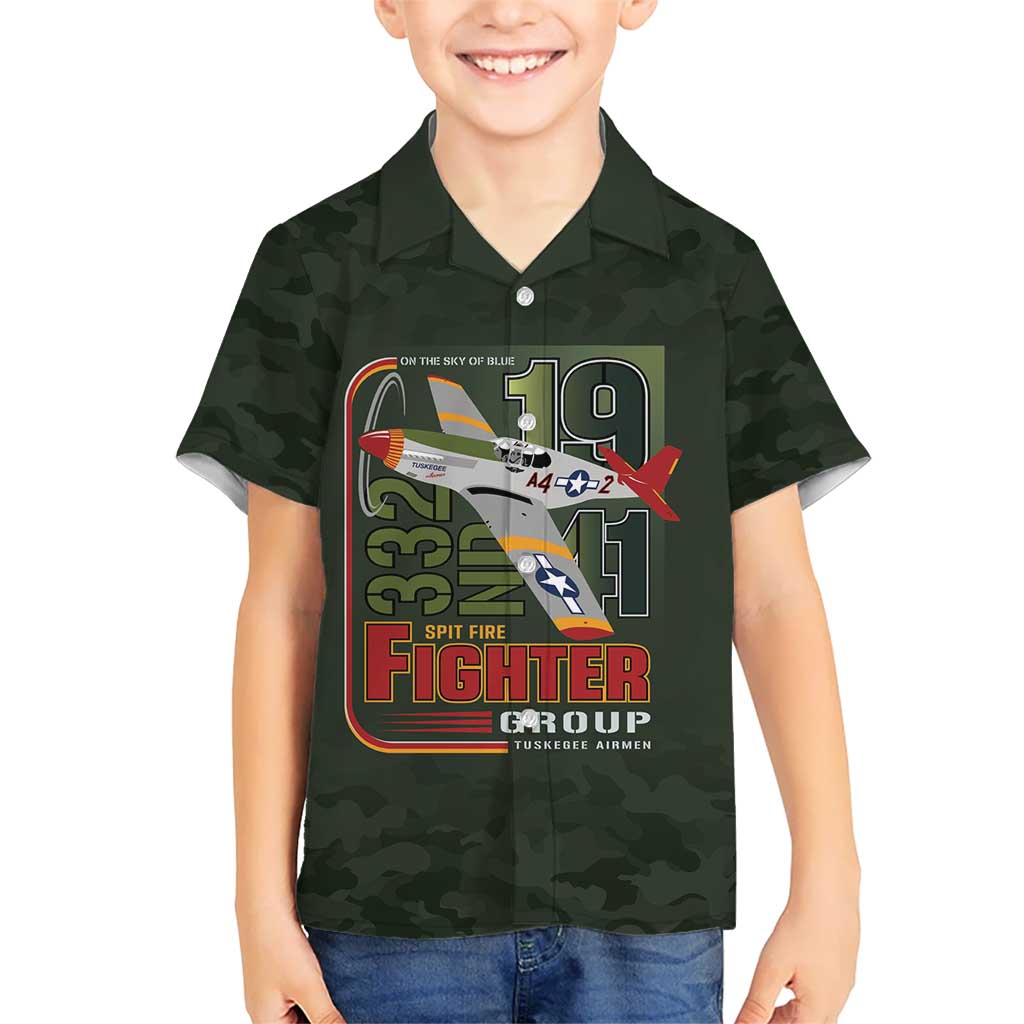Tuskegee Airmen 332nd Spit Fire Kid Hawaiian Shirt Camo Moss Green - Wonder Print Shop
