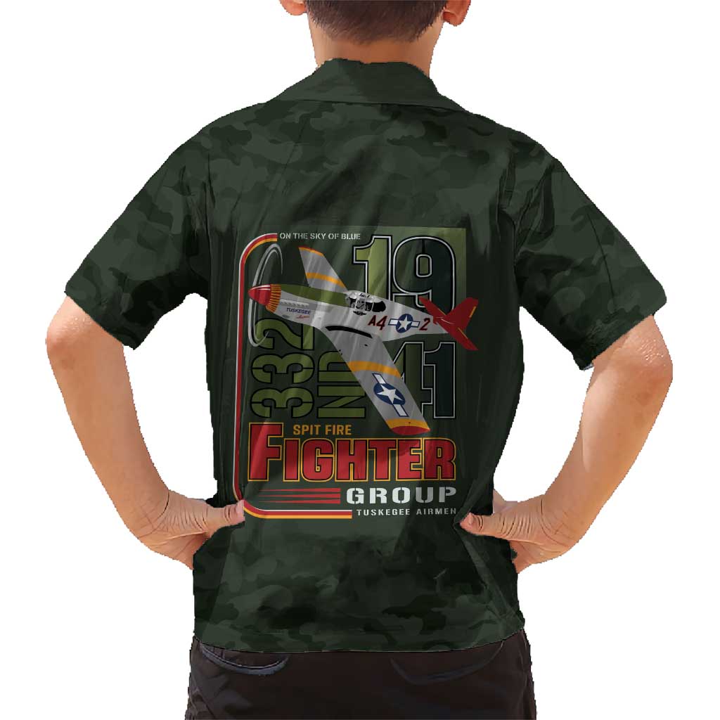 Tuskegee Airmen 332nd Spit Fire Kid Hawaiian Shirt Camo Moss Green - Wonder Print Shop