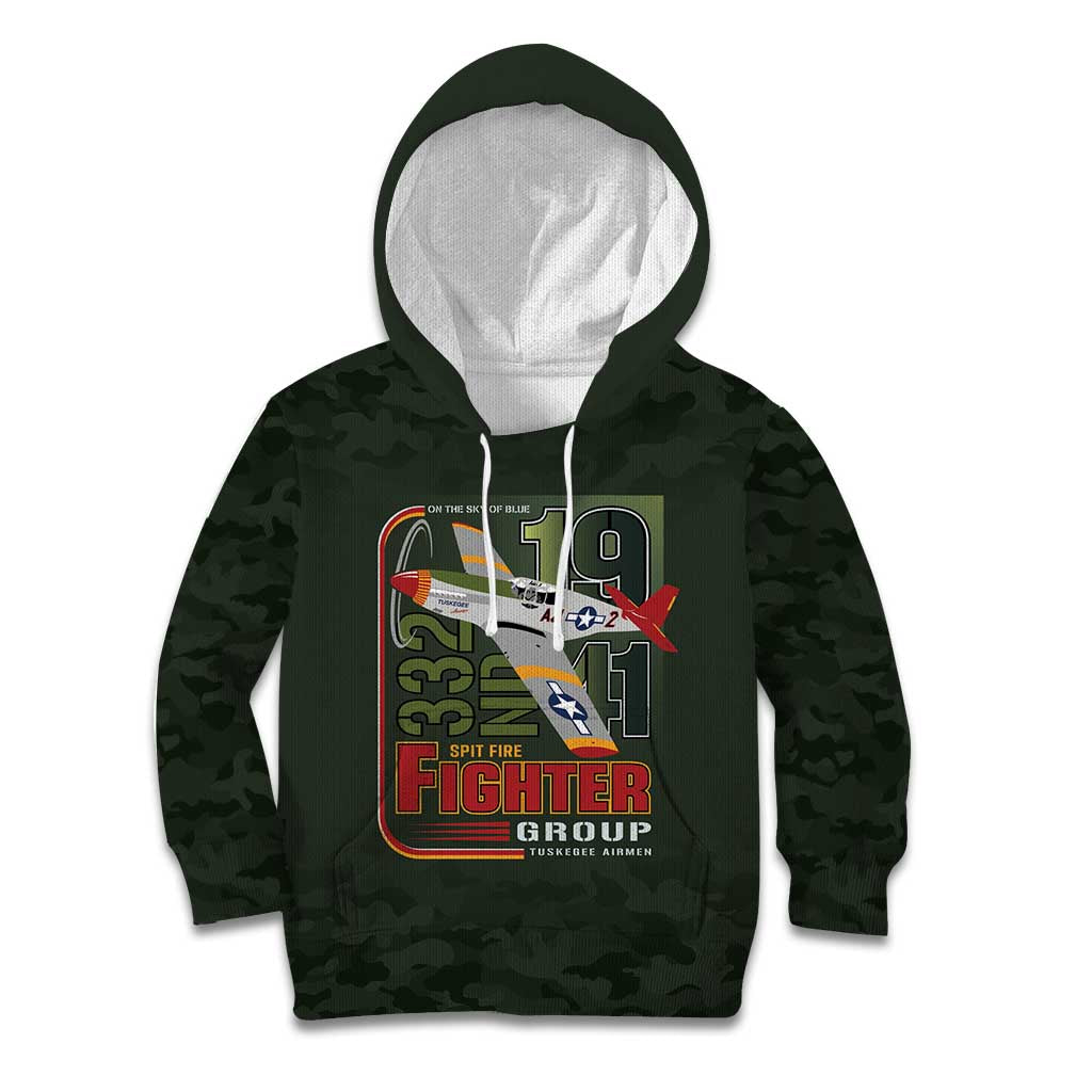 Tuskegee Airmen 332nd Spit Fire Kid Hoodie Camo Moss Green - Wonder Print Shop