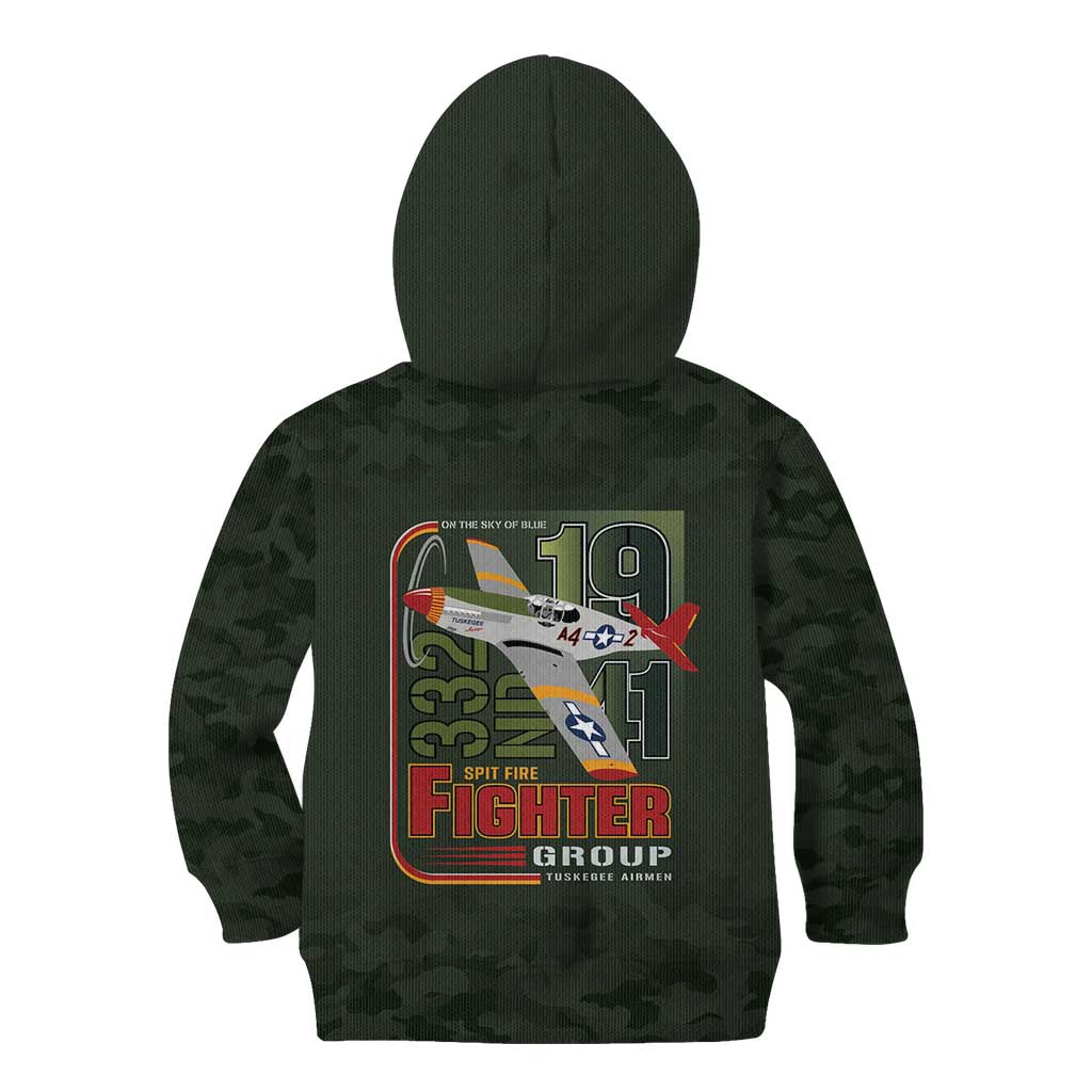 Tuskegee Airmen 332nd Spit Fire Kid Hoodie Camo Moss Green - Wonder Print Shop