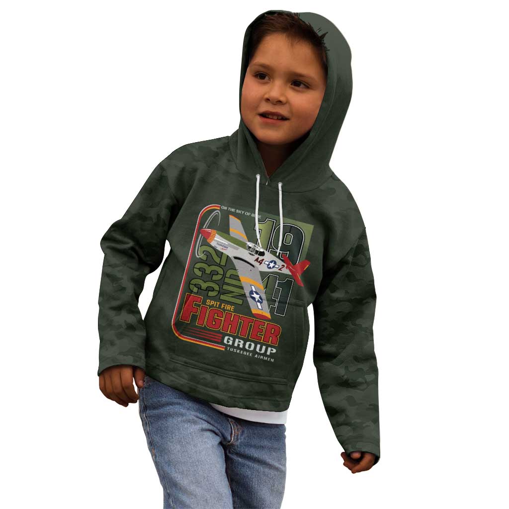 Tuskegee Airmen 332nd Spit Fire Kid Hoodie Camo Moss Green - Wonder Print Shop