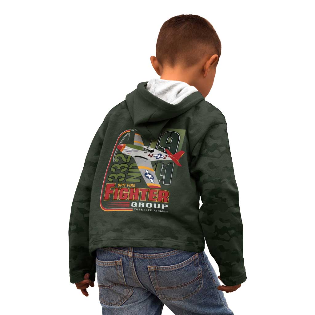 Tuskegee Airmen 332nd Spit Fire Kid Hoodie Camo Moss Green - Wonder Print Shop