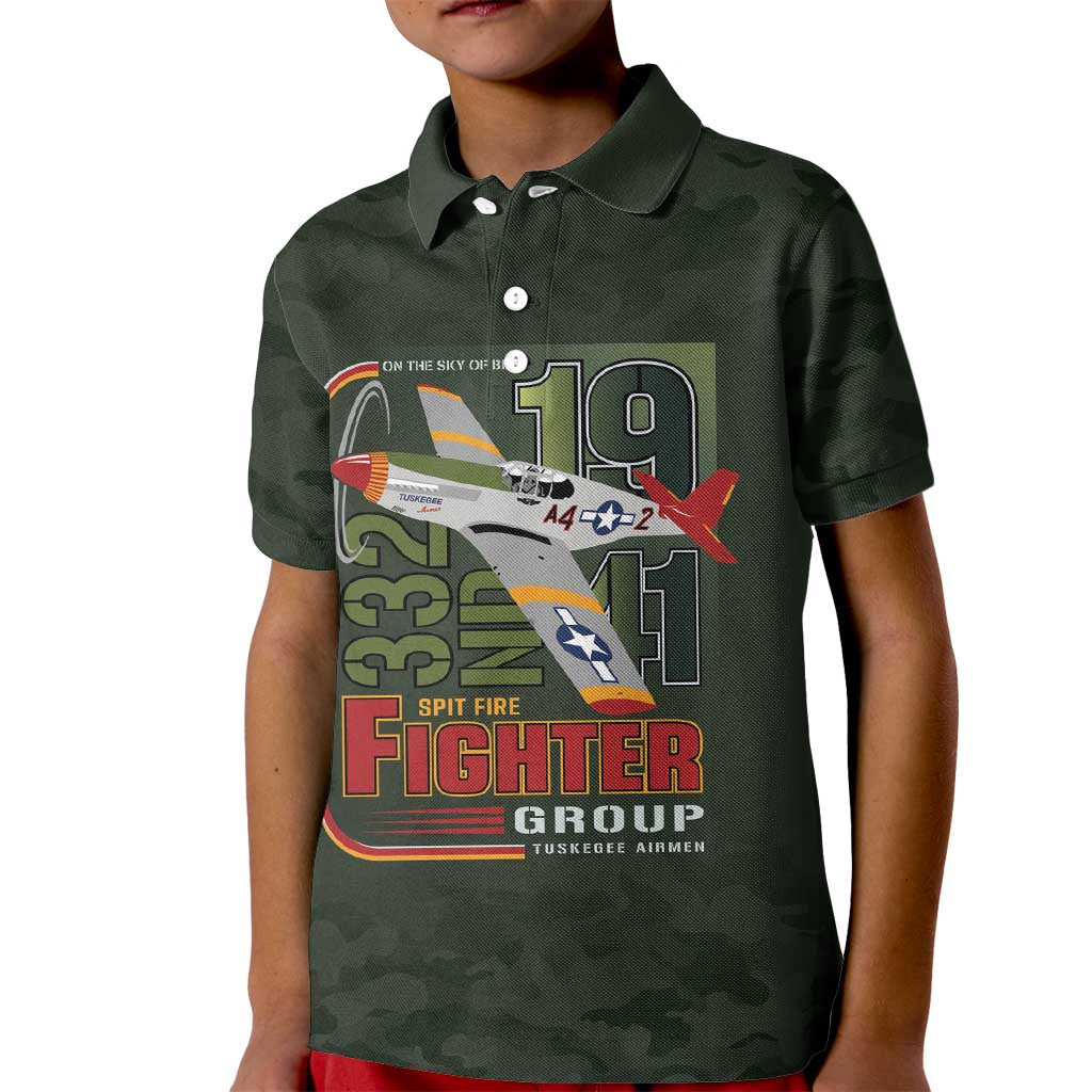 Tuskegee Airmen 332nd Spit Fire Kid Polo Shirt Camo Moss Green - Wonder Print Shop