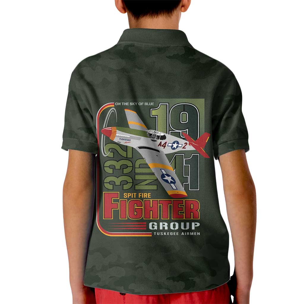 Tuskegee Airmen 332nd Spit Fire Kid Polo Shirt Camo Moss Green - Wonder Print Shop