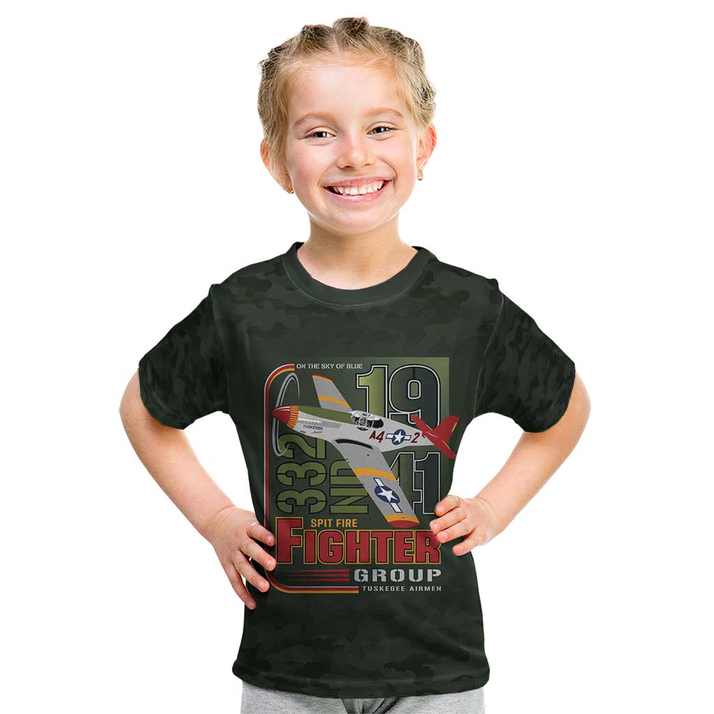 Tuskegee Airmen 332nd Spit Fire Kid T Shirt Camo Moss Green - Wonder Print Shop
