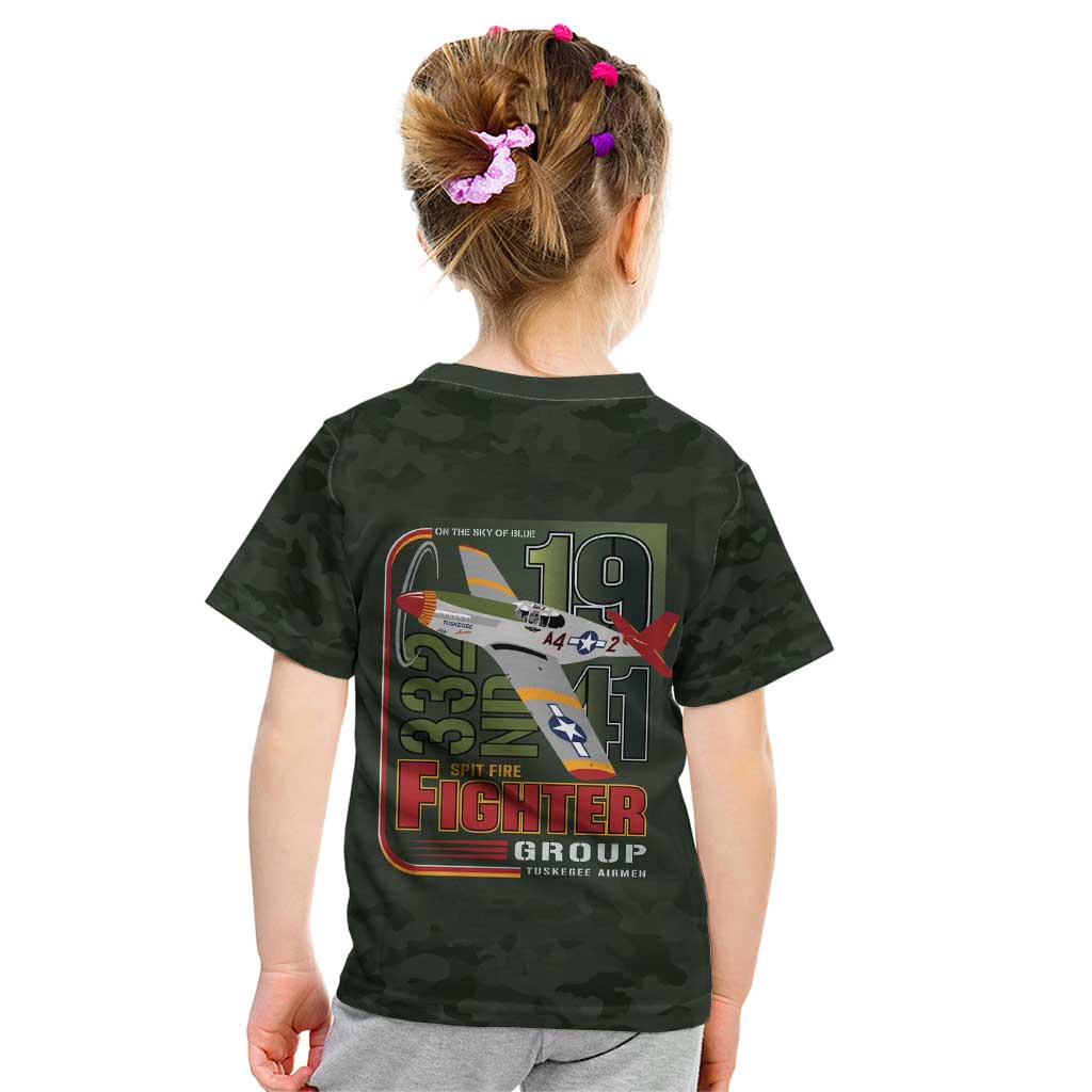 Tuskegee Airmen 332nd Spit Fire Kid T Shirt Camo Moss Green - Wonder Print Shop