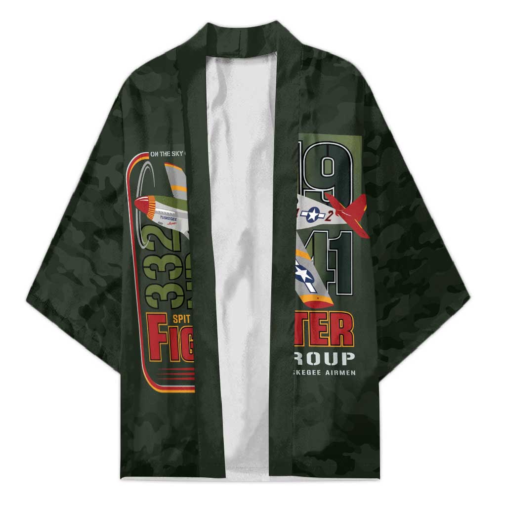 Tuskegee Airmen 332nd Spit Fire Kimono Camo Moss Green - Wonder Print Shop