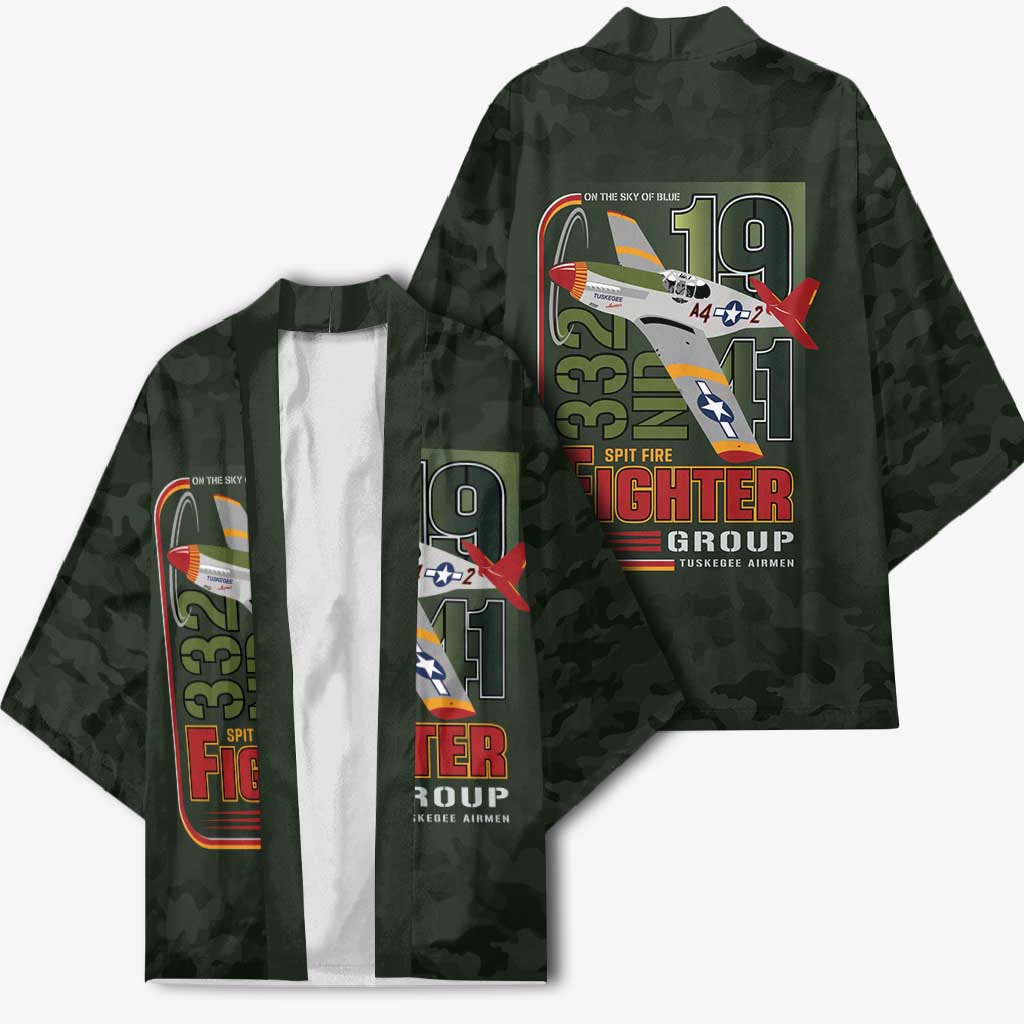 Tuskegee Airmen 332nd Spit Fire Kimono Camo Moss Green - Wonder Print Shop