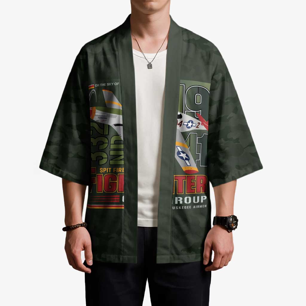 Tuskegee Airmen 332nd Spit Fire Kimono Camo Moss Green - Wonder Print Shop