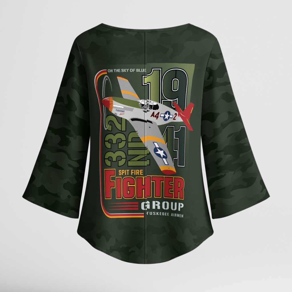 Tuskegee Airmen 332nd Spit Fire Kimono Sleeve Blouse Camo Moss Green - Wonder Print Shop